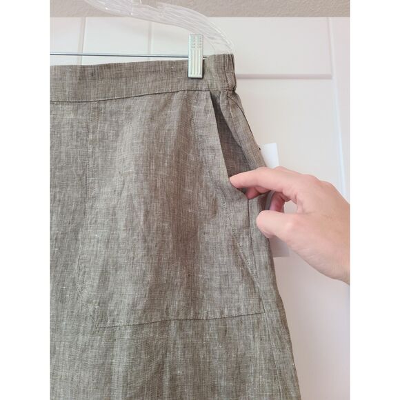 Foxcroft 100% Linen Green Mini Skirt Pockets LARGE Minimalist Capsule Wardrobe L - Picture 6 of 10